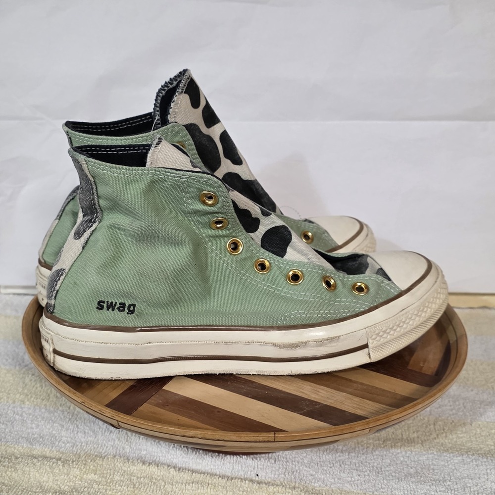 Converse Chuck Taylor All Star High Custom Green Cow 6 Mens Women's 8 No Laces - Picture 5 of 16